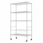 Étagère de rangement métallique à 4 niveaux avec roulettes, étagère de rangement robuste et réglable avec roulettes, étagère de rangement autoportante en fil métallique pour garage, cellier, argent