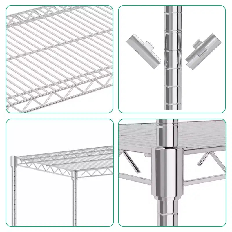 Étagère de rangement métallique à 4 niveaux avec roulettes, étagère de rangement robuste et réglable avec roulettes, étagère de rangement autoportante en fil métallique pour garage, cellier, argent
