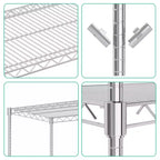 Étagère de rangement métallique à 4 niveaux avec roulettes, étagère de rangement robuste et réglable avec roulettes, étagère de rangement autoportante en fil métallique pour garage, cellier, argent