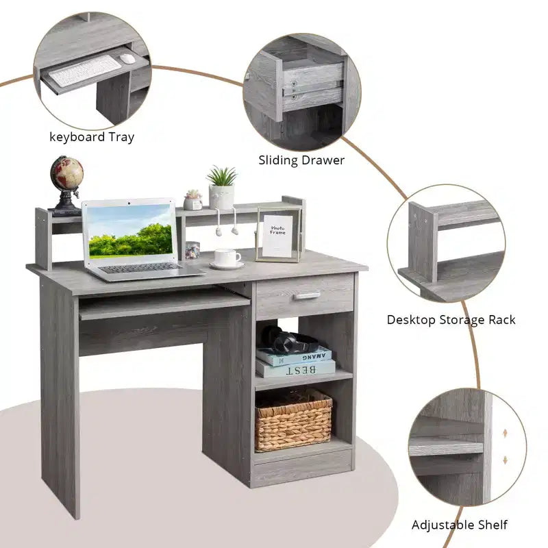 Bureau d'ordinateur moderne P2 en aggloméré de 15 mm gris