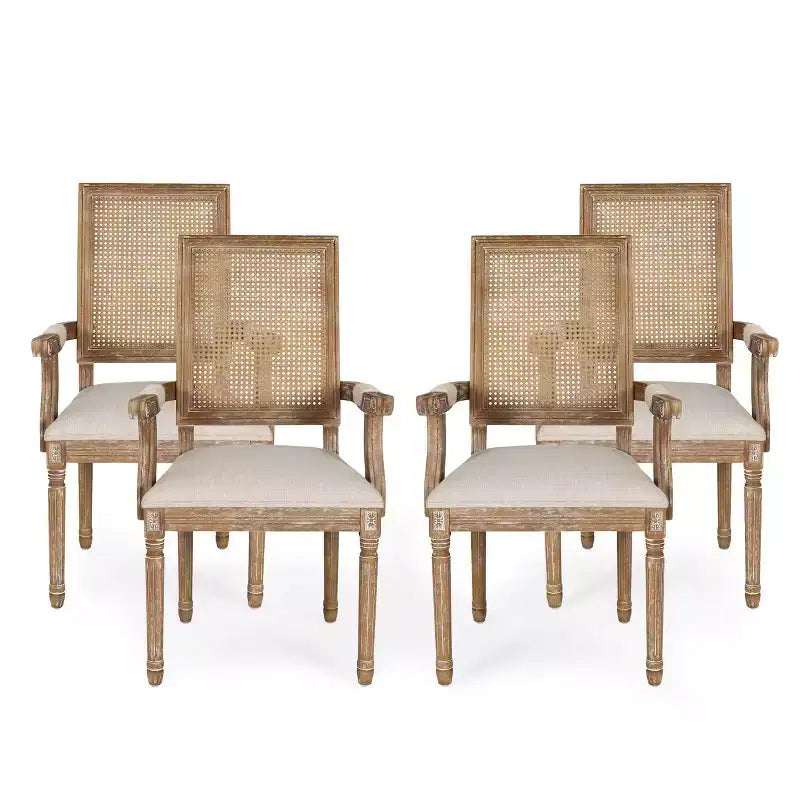 Chaises de salle à manger rembourrées en bois et rotin de style campagnard Zentner (4 pièces)