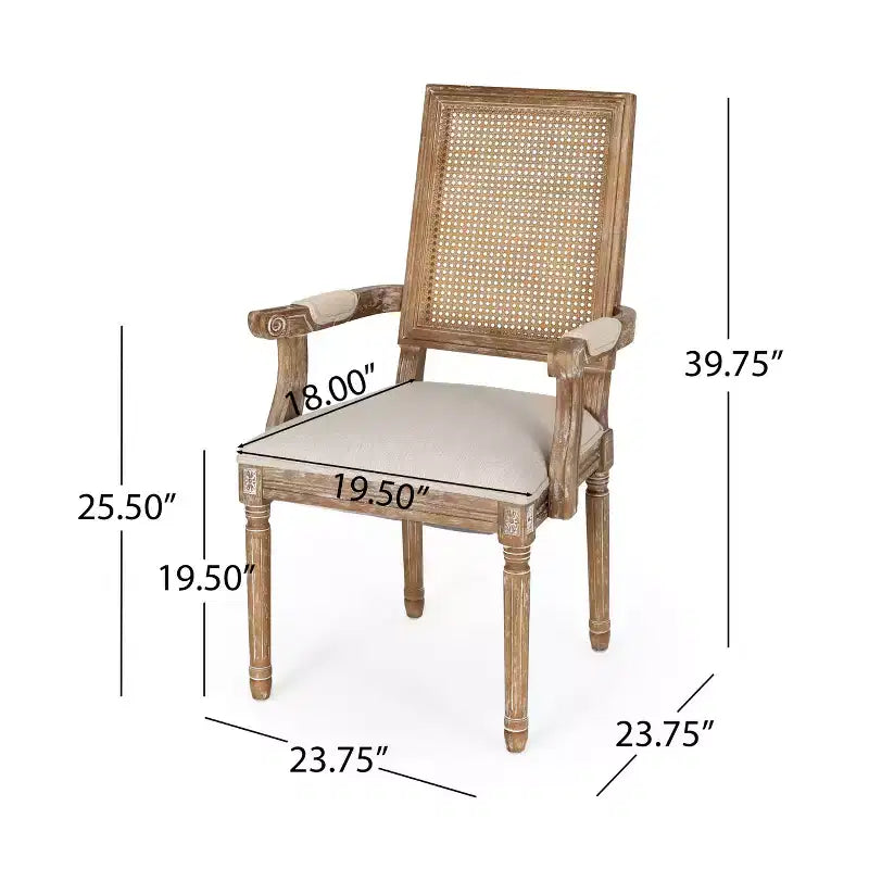 Chaises de salle à manger rembourrées en bois et rotin de style campagnard Zentner (4 pièces)