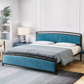 Cadre de lit plateforme Queen Size en velours courbé avec rangement, tête de lit et pied de lit rembourrés, lattes métalliques robustes, silencieux, gris
