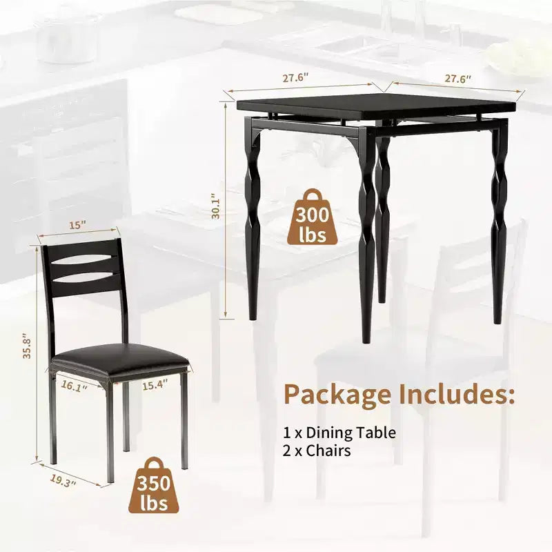 Table et chaises pour 2, table à manger 3 pièces avec pieds de table en spirale pour petits espaces, cuisine, appartement