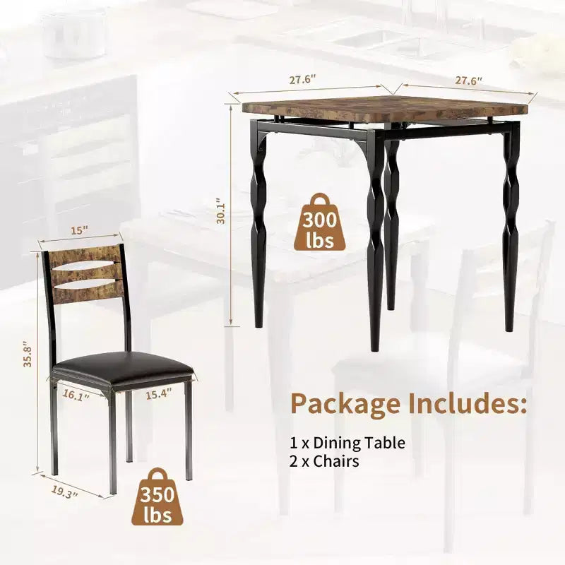 Table et chaises pour 2, table à manger 3 pièces avec pieds de table en spirale pour petits espaces, cuisine, appartement