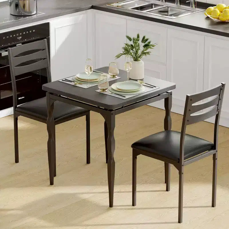 Coolmee Dining Table Set for 2, Dining Table and Chairs Set of 2, 3 Piece Dining Table Set with Spiral Table Legs for Small Spaces, Kitchen, Apartment