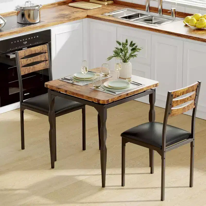 Table et chaises pour 2, table à manger 3 pièces avec pieds de table en spirale pour petits espaces, cuisine, appartement