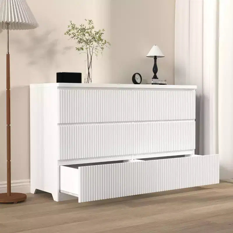 Commode moderne en bois Morvak de 120 cm avec 6 tiroirs