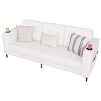 Canapé de salon, 213 cm avec accoudoirs de rangement, petit canapé douillet en molleton Teddy avec porte-gobelets et poches latérales pratiques pour appartement
