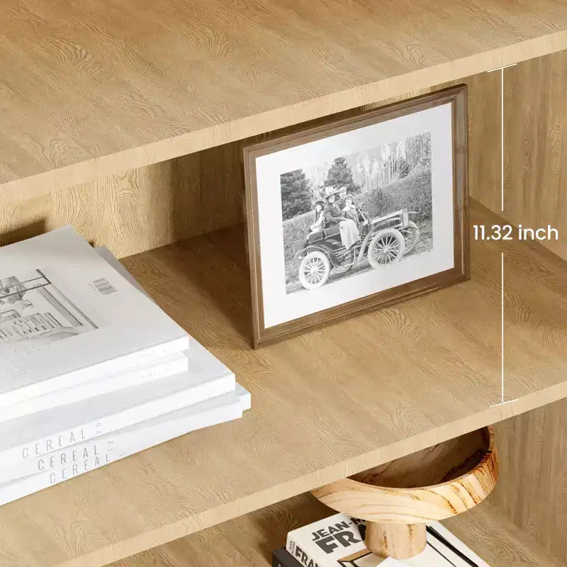 Bibliothèque en bois à 5 niveaux avec portes en rotin, grande étagère avec rangement pour salon, chambre, bureau à domicile et cuisine
