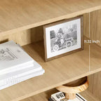 Bibliothèque en bois à 5 niveaux avec portes en rotin, grande étagère avec rangement pour salon, chambre, bureau à domicile et cuisine