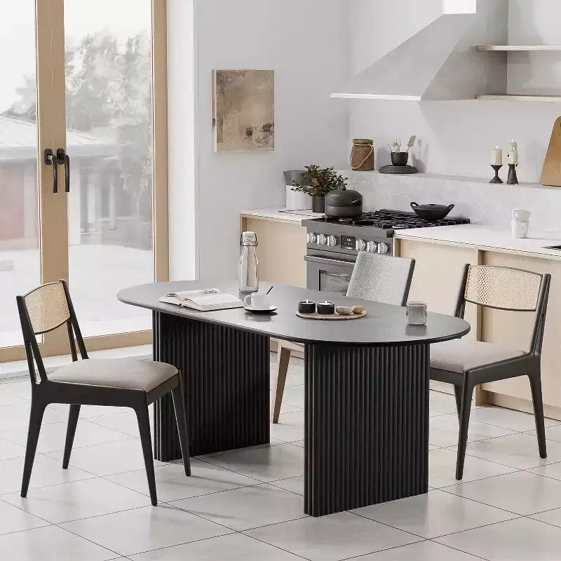 PexFix 67 x 33.5 Solid Wood Oval Dining Table Modern Kitchen Table Farmhouse Style with Solid Wave Legs for Living Room Kitchen Home Office Black