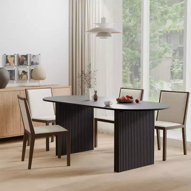 Table à manger ovale en bois massif 67 x 33,5 Table de cuisine moderne de style ferme avec pieds ondulés massifs pour salon, cuisine, bureau à domicile Noir