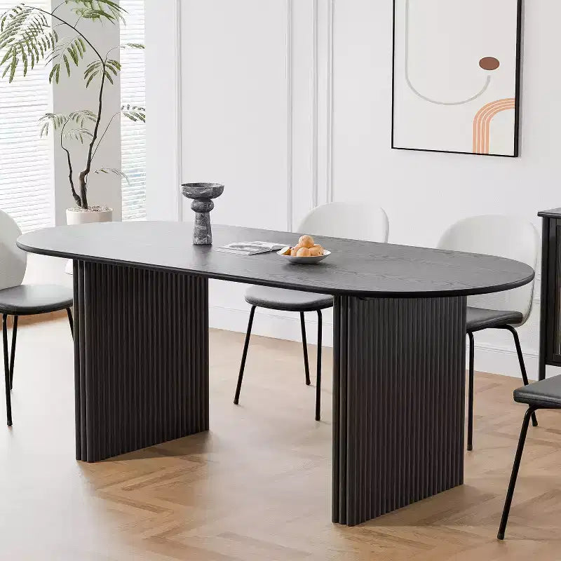 Table à manger ovale en bois massif 67 x 33,5 Table de cuisine moderne de style ferme avec pieds ondulés massifs pour salon, cuisine, bureau à domicile Noir