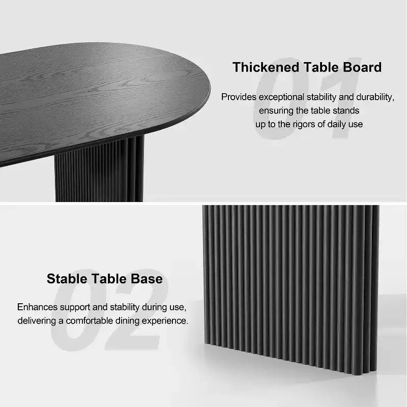 Table à manger ovale en bois massif 67 x 33,5 Table de cuisine moderne de style ferme avec pieds ondulés massifs pour salon, cuisine, bureau à domicile Noir