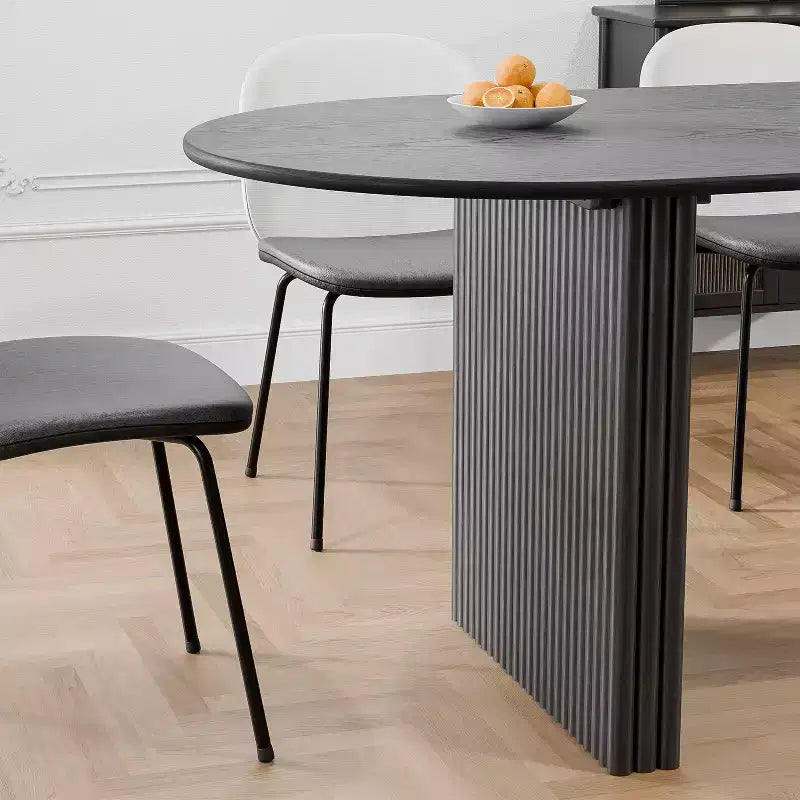 Table à manger ovale en bois massif 67 x 33,5 Table de cuisine moderne de style ferme avec pieds ondulés massifs pour salon, cuisine, bureau à domicile Noir