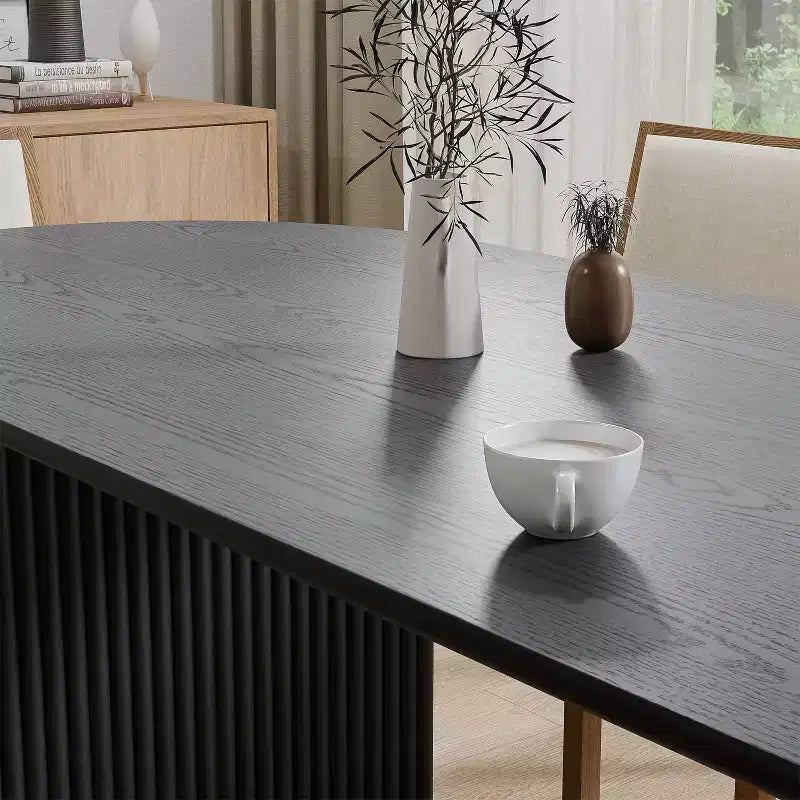 Table à manger ovale en bois massif 67 x 33,5 Table de cuisine moderne de style ferme avec pieds ondulés massifs pour salon, cuisine, bureau à domicile Noir