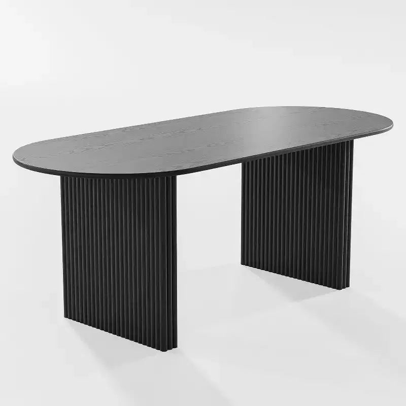 Table à manger ovale en bois massif 67 x 33,5 Table de cuisine moderne de style ferme avec pieds ondulés massifs pour salon, cuisine, bureau à domicile Noir
