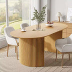PexFix 67 x 33.5 Solid Wood Oval Dining Table Modern Kitchen Table Farmhouse Style with Solid Wave Legs for Living Room Kitchen Home Office Natural