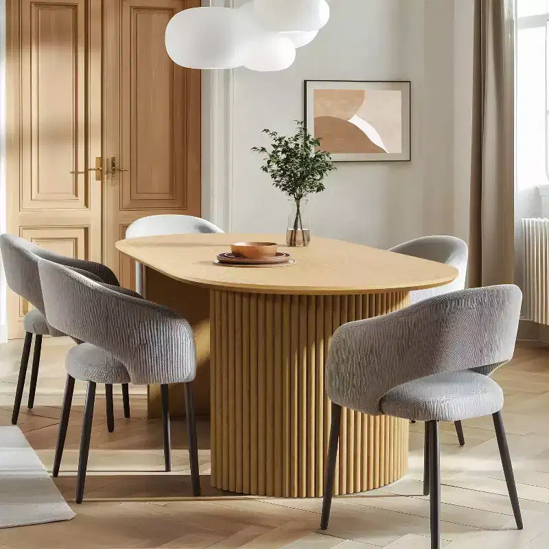 Table à manger ovale en bois massif 67 x 33,5 Table de cuisine moderne de style campagnard avec pieds ondulés massifs pour salon, cuisine, bureau à domicile Naturel