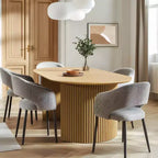 Table à manger ovale en bois massif 67 x 33,5 Table de cuisine moderne de style campagnard avec pieds ondulés massifs pour salon, cuisine, bureau à domicile Naturel