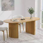 Table à manger ovale en bois massif 67 x 33,5 Table de cuisine moderne de style campagnard avec pieds ondulés massifs pour salon, cuisine, bureau à domicile Naturel