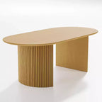 Table à manger ovale en bois massif 67 x 33,5 Table de cuisine moderne de style campagnard avec pieds ondulés massifs pour salon, cuisine, bureau à domicile Naturel