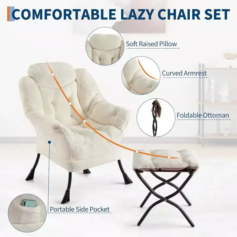 Fauteuil de salon et ottoman avec pochette latérale