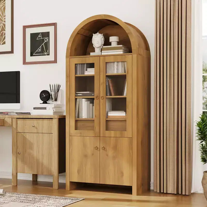 Meuble Colonne Arqué de 180 cm de Haut - Meuble de Cuisine Arqué avec Tiroir Caché, Étagères Réglables, Meuble de Rangement pour Salon, Salle à Manger