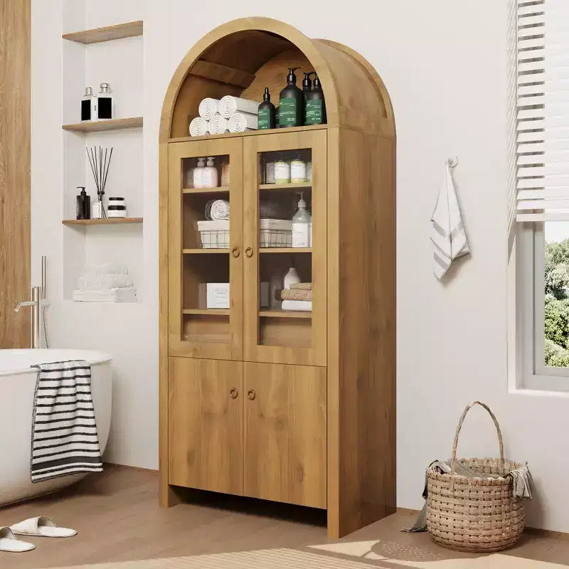 Meuble Colonne Arqué de 180 cm de Haut - Meuble de Cuisine Arqué avec Tiroir Caché, Étagères Réglables, Meuble de Rangement pour Salon, Salle à Manger