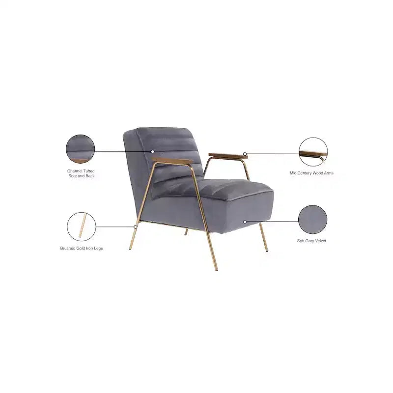 Fauteuil d'appoint en velours gris Woodford