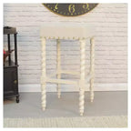 Tabouret de bar Cadmus 30 po blanc/crème vieilli et table : clous décoratifs, structure en bois dur, assise en lin