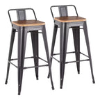 Set of 2 Oregon Industrial Low Back Barstools Black/Bamboo - LumiSource