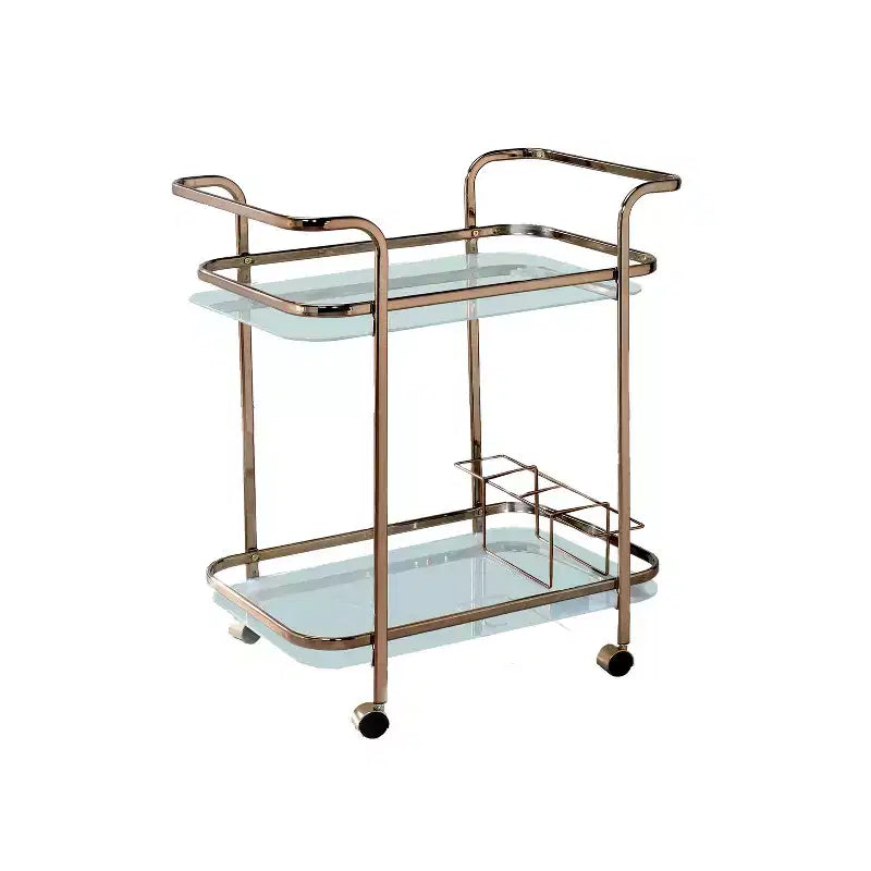 HOMES: Inside + Out Elleria Rectangular Metal Serving Cart: Wine & Beverage Cart with Glass Shelves