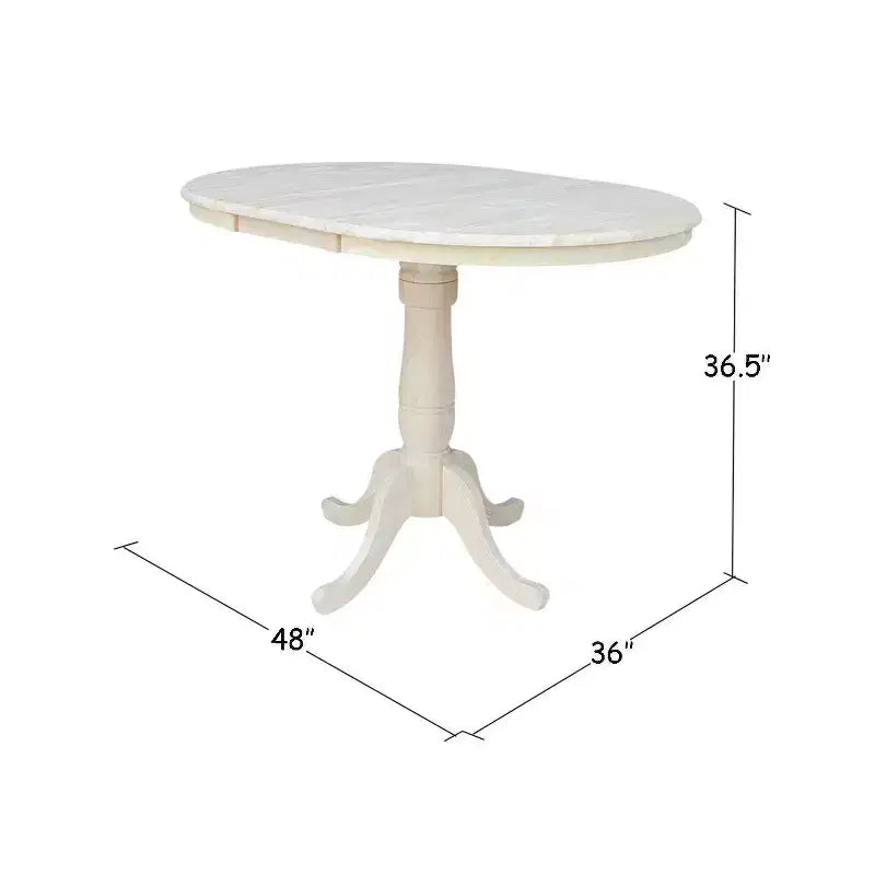 Table de salle à manger ronde de 36 po, hauteur comptoir, avec rallonge de 12 po, non finie