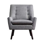 Fauteuil d'appoint capitonné central gris - Moderne du milieu du siècle, Revêtement en lin, Pieds en bois expresso