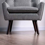 Fauteuil d'appoint capitonné central gris - Moderne du milieu du siècle, Revêtement en lin, Pieds en bois expresso
