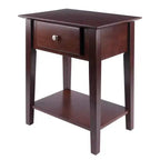 Shaker Nightstand Walnut - Winsome: Single Drawer, Open Shelf, Tapered Legs