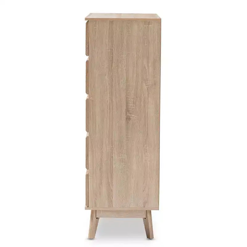 Commode 5 tiroirs Mirren en chêne clair marron/gris foncé : Bois composite, Rangement vertical, Quincaillerie anti-basculement incluse