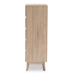 Commode 5 tiroirs Mirren en chêne clair marron/gris foncé : Bois composite, Rangement vertical, Quincaillerie anti-basculement incluse