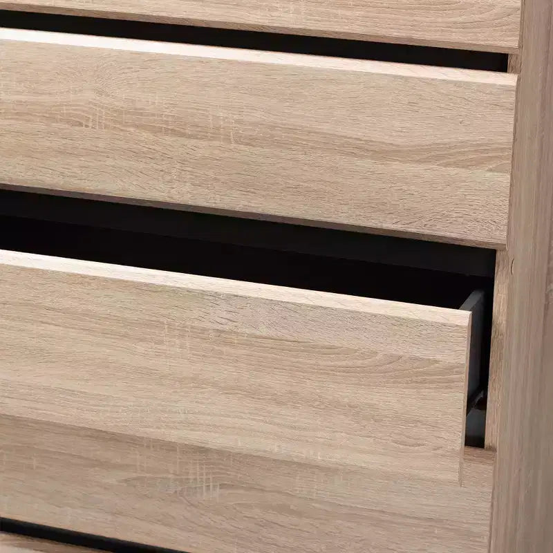 Commode 5 tiroirs Mirren en chêne clair marron/gris foncé : Bois composite, Rangement vertical, Quincaillerie anti-basculement incluse