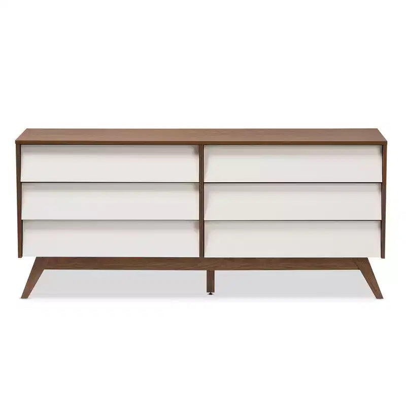 Commode de rangement en bois brun à 6 tiroirs Hildon, style moderne Mid-Century