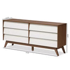Commode de rangement en bois brun à 6 tiroirs Hildon, style moderne Mid-Century