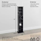 Tour de Rangement Multimédia Slim Noir : Meuble TV Moderne avec Étagères Réglables, Contient 160 CD, 65 DVD