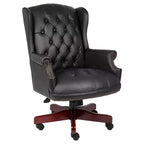Wingback Traditional Chair Black - Boss Office Products: Elegant Mahogany, Tufted, Pneumatic Lift