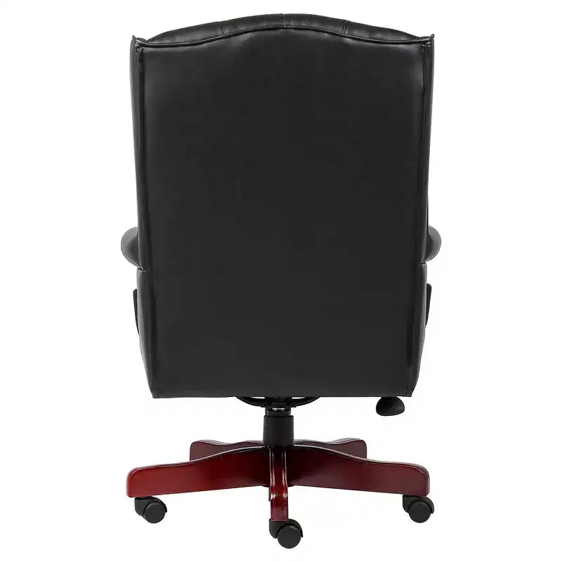 Fauteuil traditionnel à dossier haut Noir : Acajou élégant, capitonné, vérin pneumatique