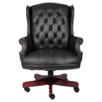 Fauteuil traditionnel à dossier haut Noir : Acajou élégant, capitonné, vérin pneumatique