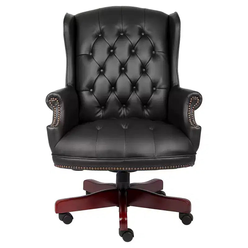 Fauteuil traditionnel à dossier haut Noir : Acajou élégant, capitonné, vérin pneumatique