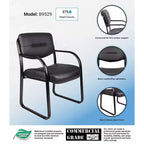 Boss Office Products Leather Sled Base Guest Chair Black: Upholstered, Metal Frame, Fixed Height