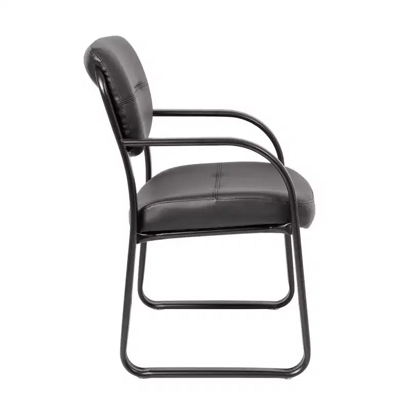 Fauteuil visiteur luge en cuir noir : Rembourré, Piètement en métal, Hauteur fixe